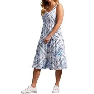 Tribal Jeans Eyelet Lace Lined Tier Tank Midi Dress Smocked Back Size Small